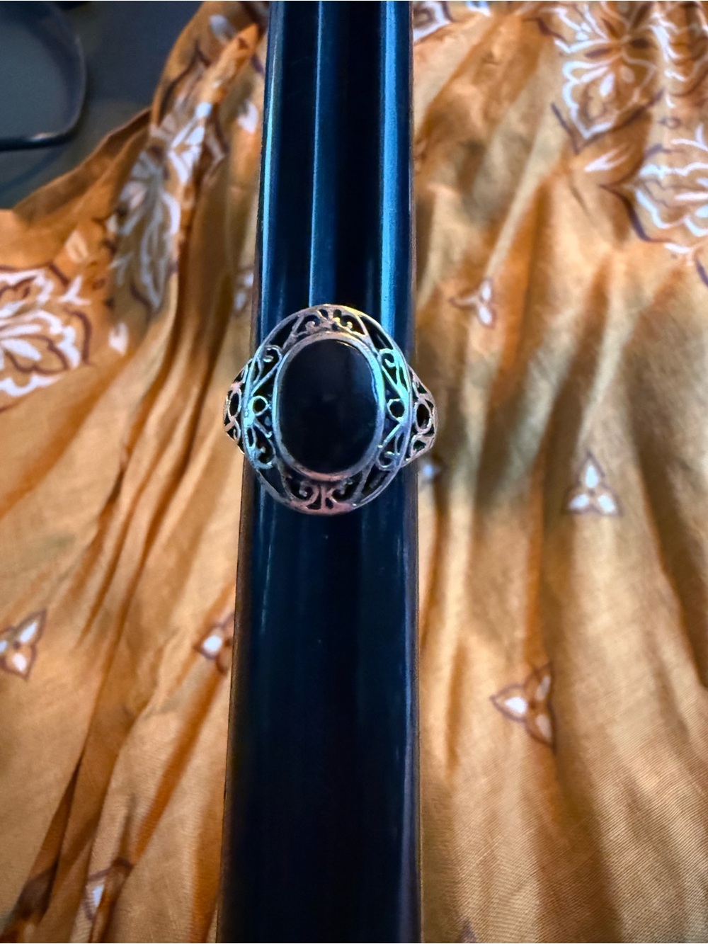 Onyx Silver Filigree Ring